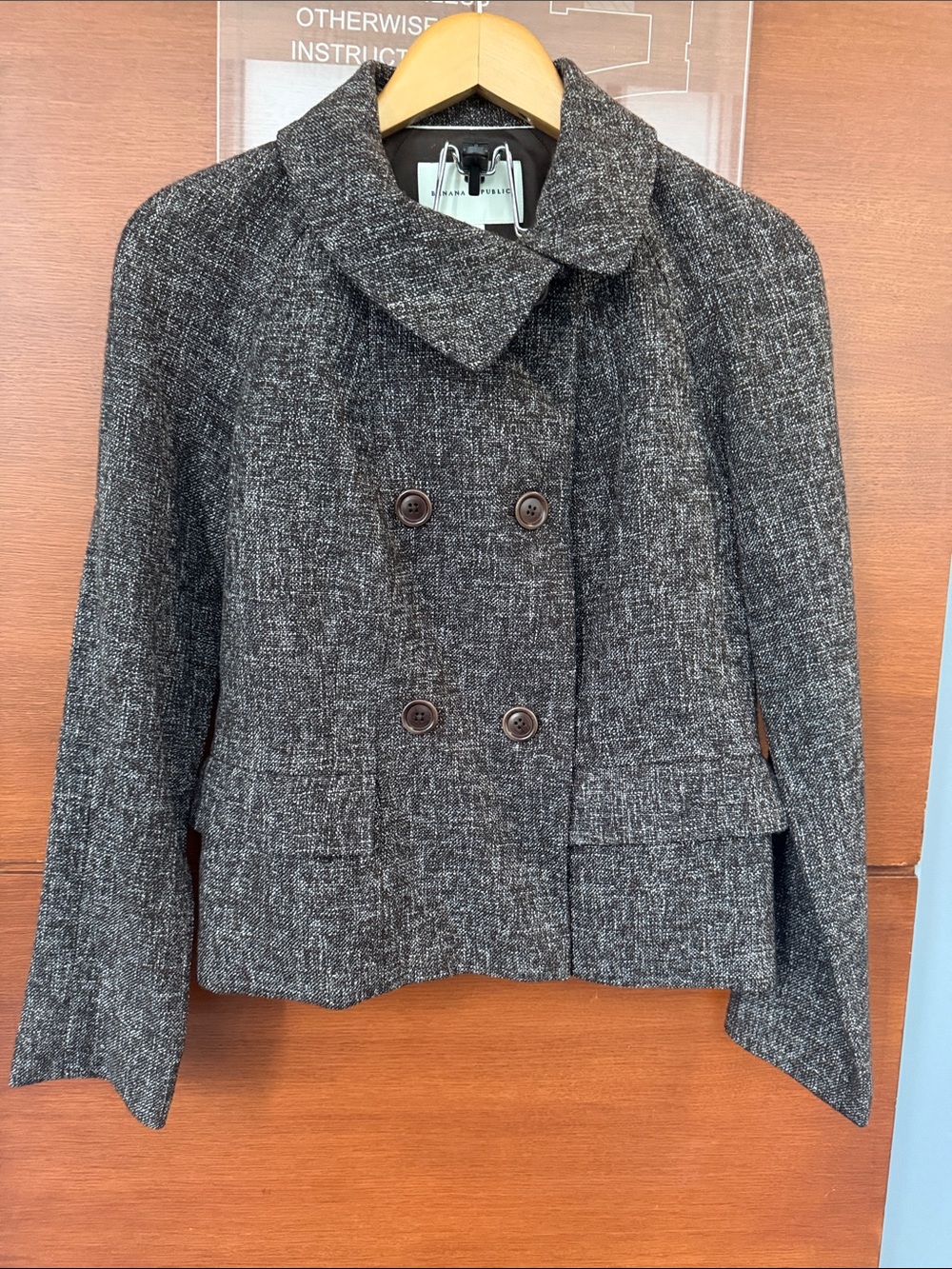 Banana Republic Charcoal Tweed Double-Breasted Peacoat